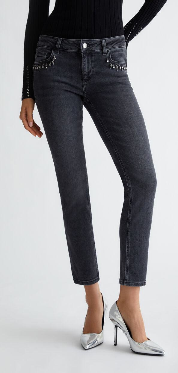 Liu Jo Jeans skinny bottom up con strass